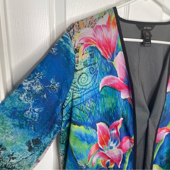 Ali Miles Open Front Floral Art to Wear Artsy Kimono Jacket Vibrant Colorful XL - Picture 6 of 13